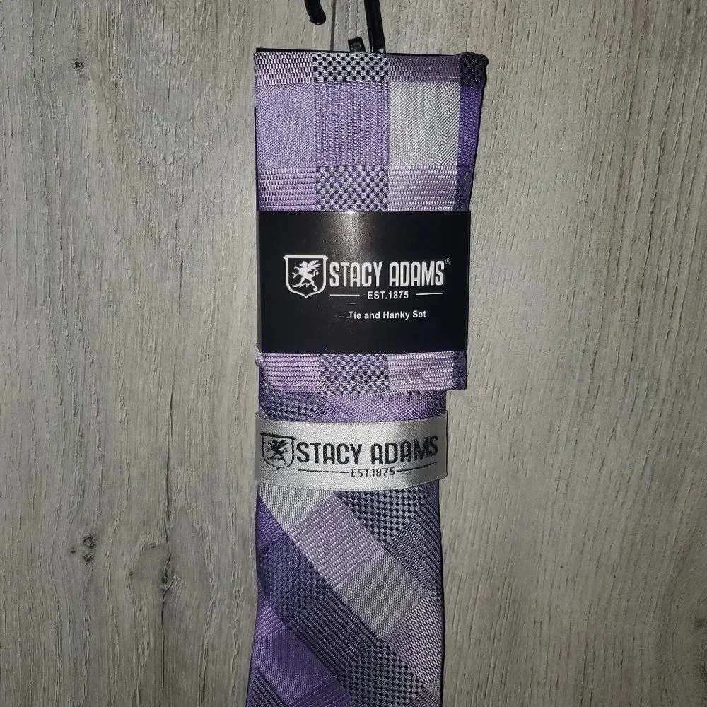 Stacy Adams Men's purple & Black plaid Tie & Hank Set Size OS